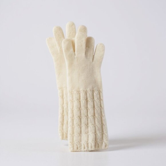 Vintage Saks Fifth Avenue Women’s Winter Gloves White Angora Lambswool Cableknit - Picture 1 of 10